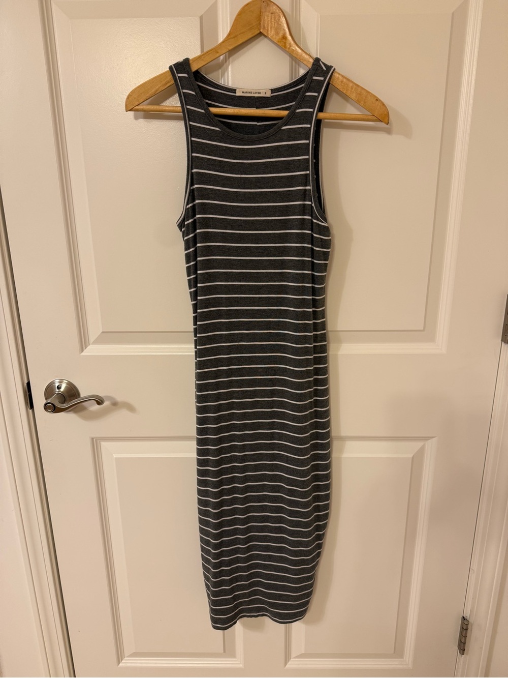Marine Layer Bodycon Dress Women’s Small Gray White Stripe Modal Stretch EUC